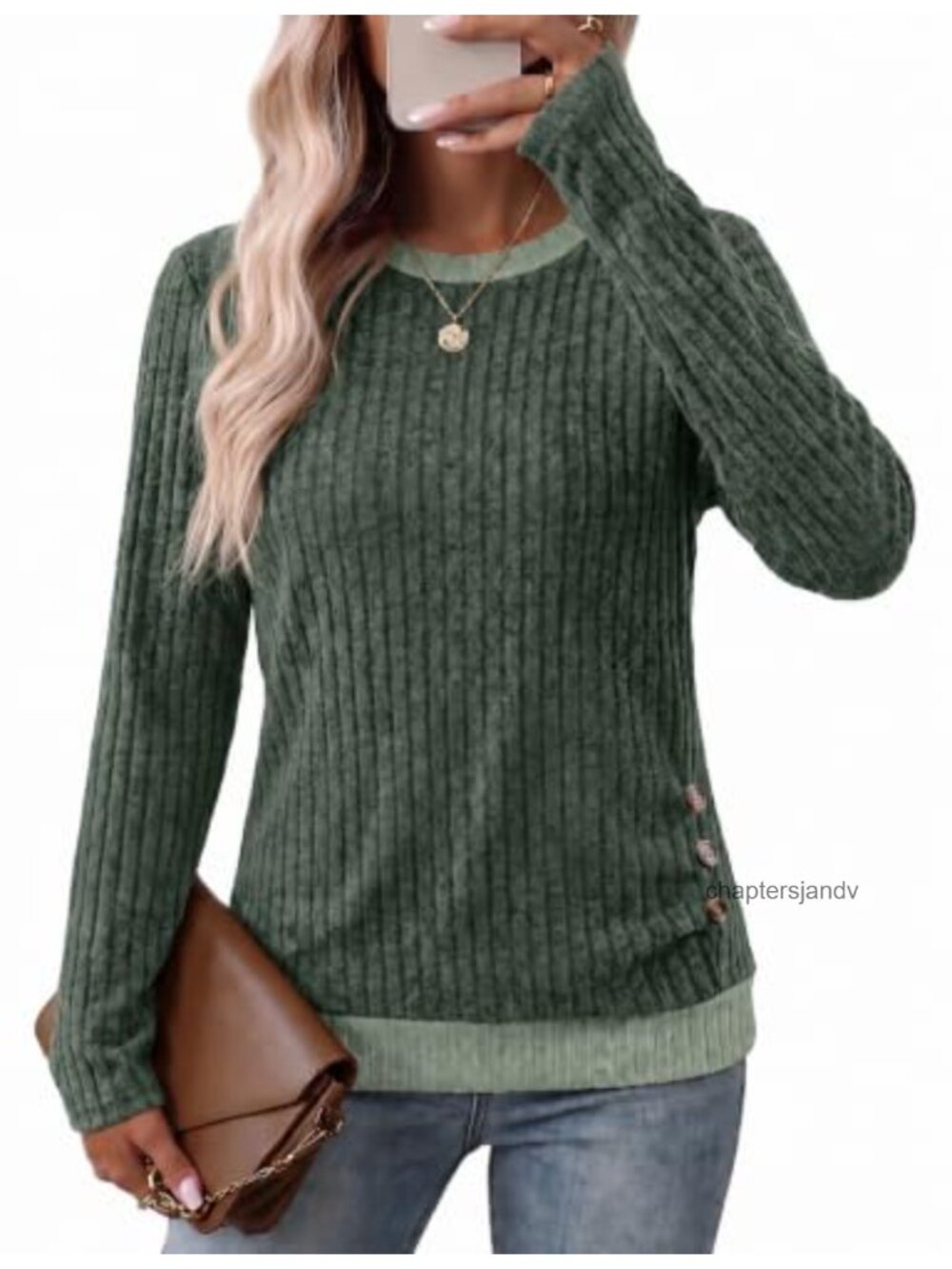 Lightweight Long Sleeve Tunic Sweater Crewneck Ruched Button Loose Fit